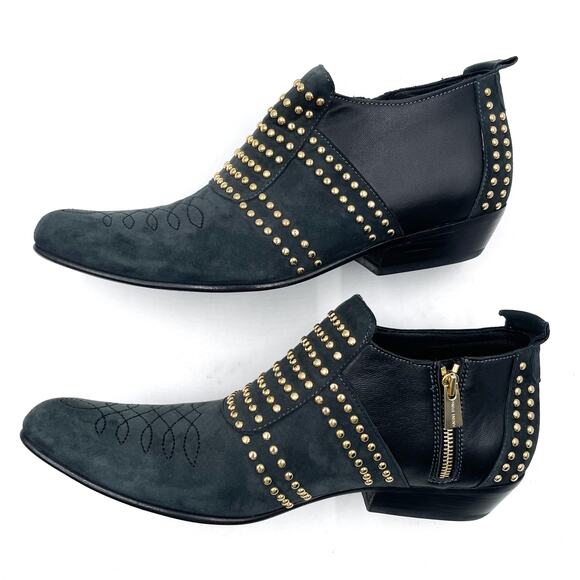 Anine Bing Low Charlie Boots Black Suede Gold Studded Ankle Flat Sz 36 / 6 US - Picture 9 of 15